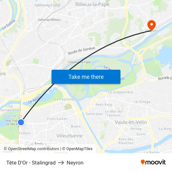 Tête D'Or - Stalingrad to Neyron map