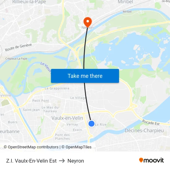 Z.I. Vaulx-En-Velin Est to Neyron map