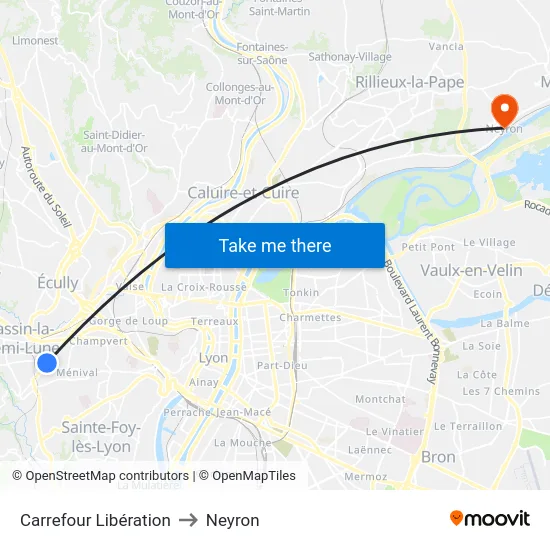 Carrefour Libération to Neyron map