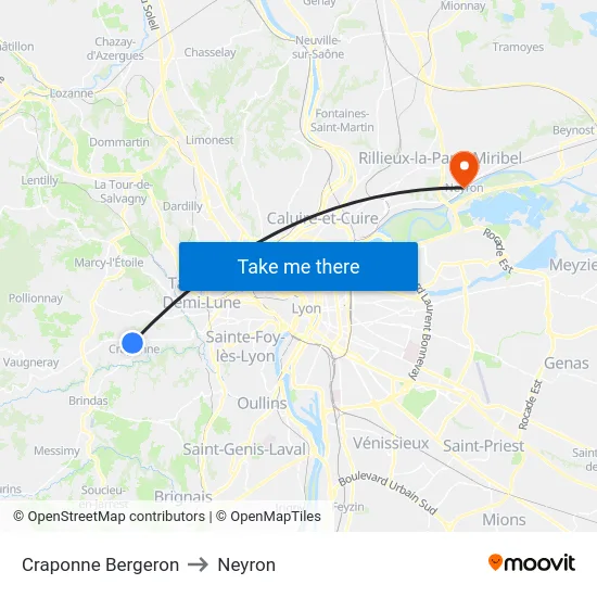 Craponne Bergeron to Neyron map