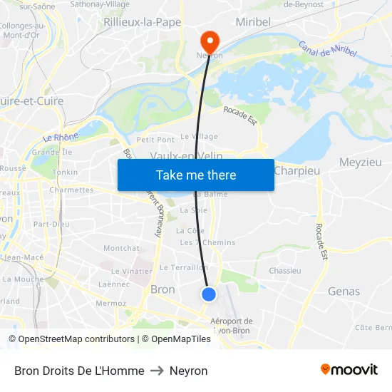 Bron Droits De L'Homme to Neyron map