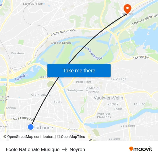 Ecole Nationale Musique to Neyron map