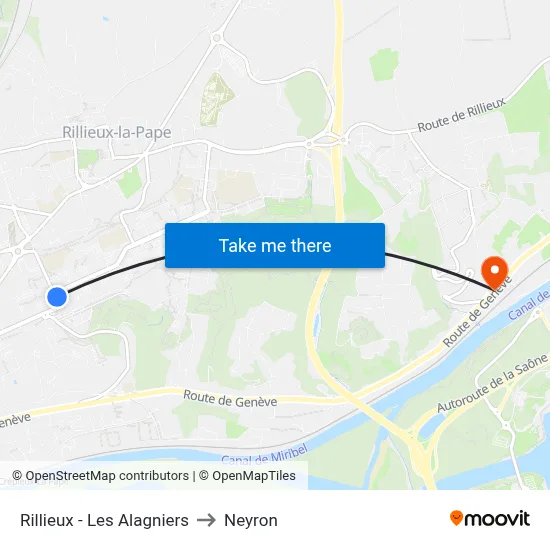 Rillieux - Les Alagniers to Neyron map