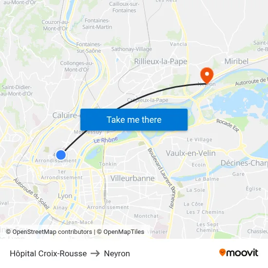 Hôpital Croix-Rousse to Neyron map