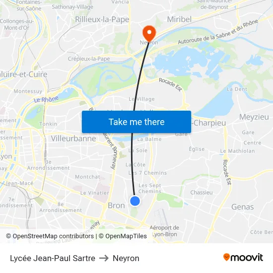 Lycée Jean-Paul Sartre to Neyron map