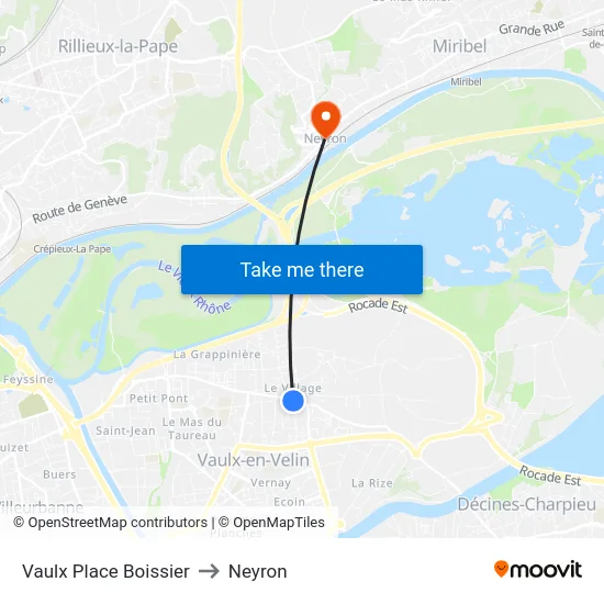 Vaulx Place Boissier to Neyron map