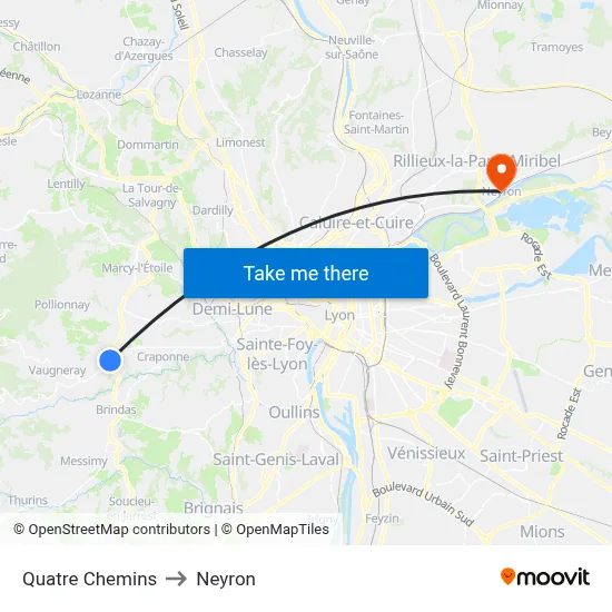 Quatre Chemins to Neyron map