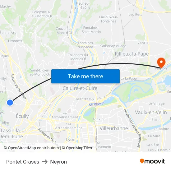 Pontet Crases to Neyron map