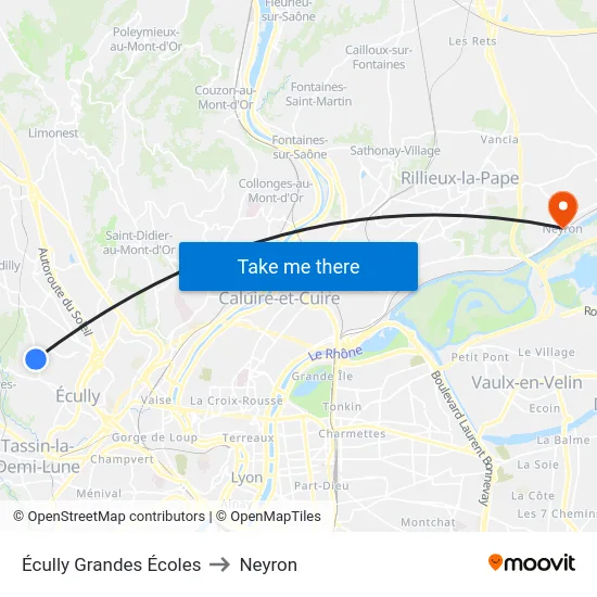 Écully Grandes Écoles to Neyron map