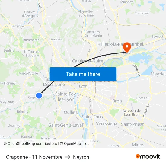 Craponne - 11 Novembre to Neyron map