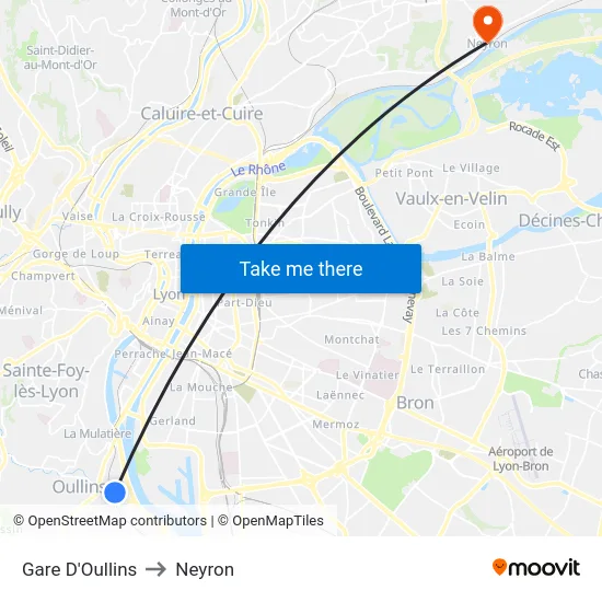 Gare D'Oullins to Neyron map