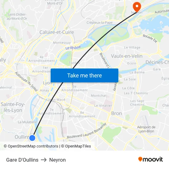 Gare D'Oullins to Neyron map