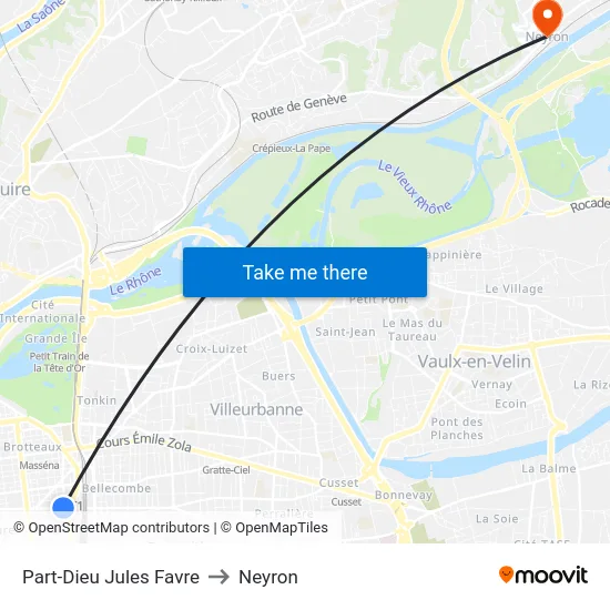 Part-Dieu Jules Favre to Neyron map
