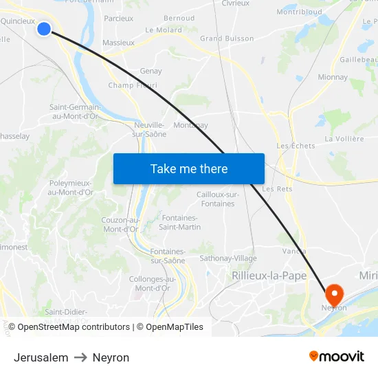 Jerusalem to Neyron map