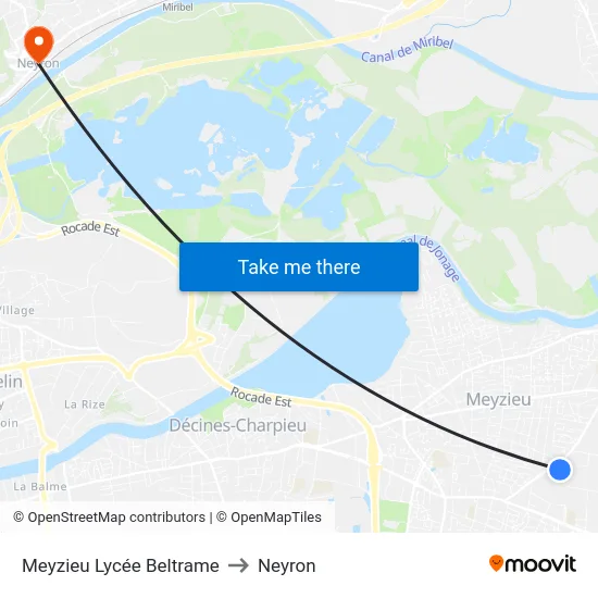 Meyzieu Lycée Beltrame to Neyron map
