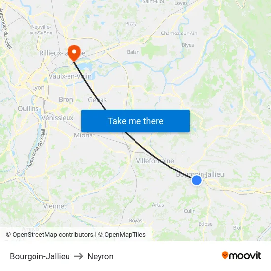 Bourgoin-Jallieu to Neyron map