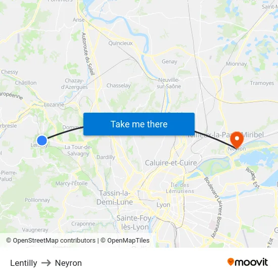 Lentilly to Neyron map