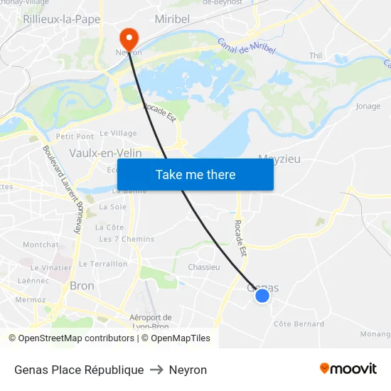 Genas Place République to Neyron map