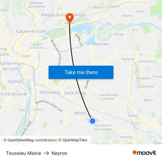 Toussieu Mairie to Neyron map