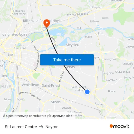 St-Laurent Centre to Neyron map