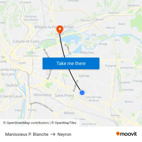 Manissieux P. Blanche to Neyron map