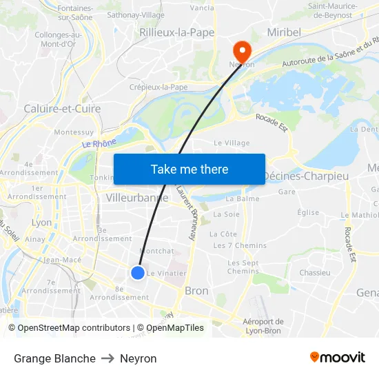 Grange Blanche to Neyron map
