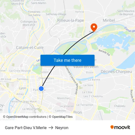 Gare Part-Dieu V.Merle to Neyron map