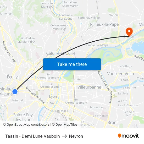 Tassin - Demi Lune Vauboin to Neyron map