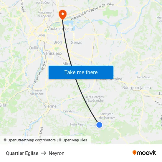 Quartier Eglise to Neyron map