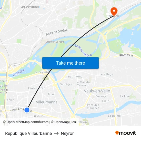 République Villeurbanne to Neyron map