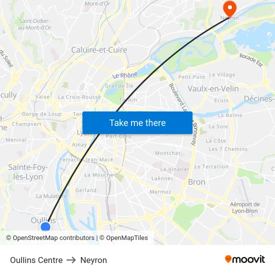 Oullins Centre to Neyron map