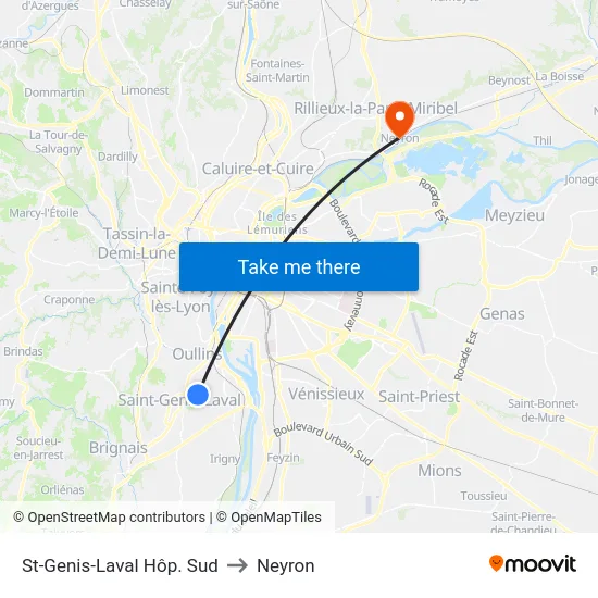 St-Genis-Laval Hôp. Sud to Neyron map