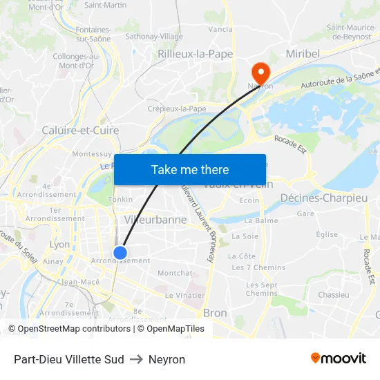 Part-Dieu Villette Sud to Neyron map