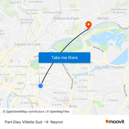 Part-Dieu Villette Sud to Neyron map