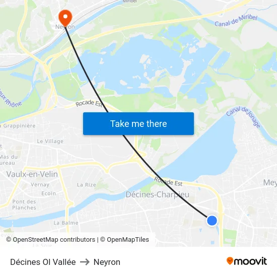 Décines Ol Vallée to Neyron map