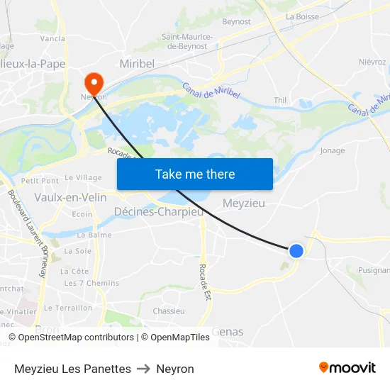 Meyzieu Les Panettes to Neyron map