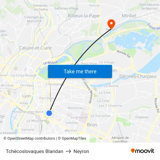 Tchécoslovaques Blandan to Neyron map