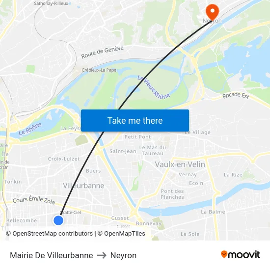 Mairie De Villeurbanne to Neyron map