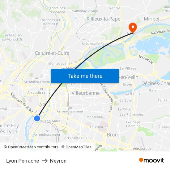 Lyon Perrache to Neyron map