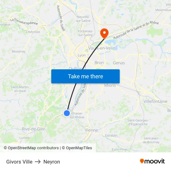 Givors Ville to Neyron map