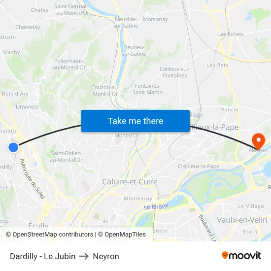 Dardilly - Le Jubin to Neyron map