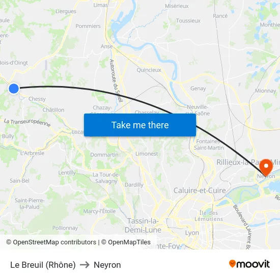 Le Breuil (Rhône) to Neyron map