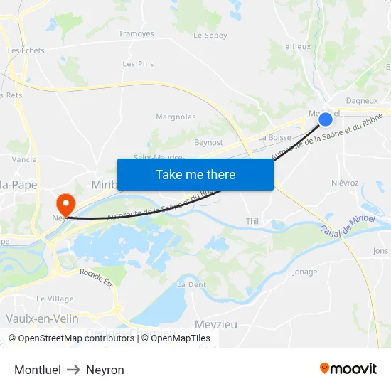 Montluel to Neyron map