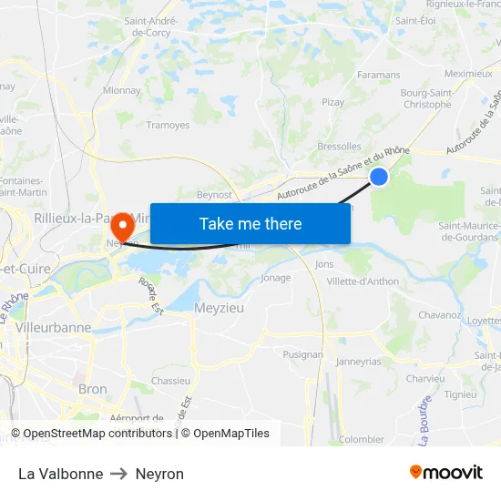 La Valbonne to Neyron map