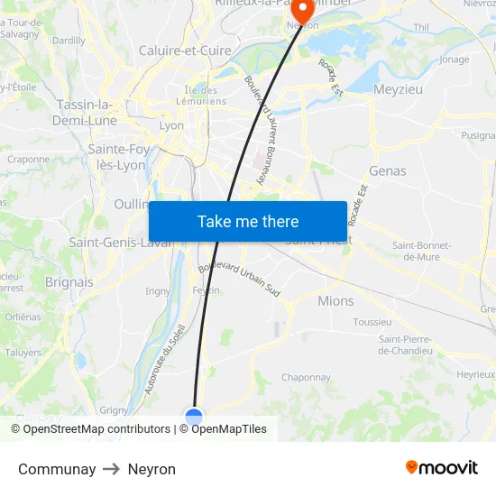 Communay to Neyron map