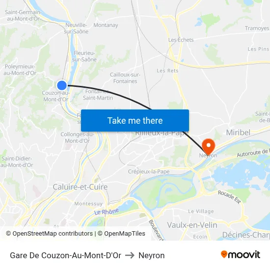 Gare De Couzon-Au-Mont-D'Or to Neyron map