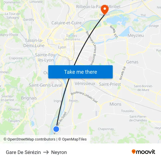 Gare De Sérézin to Neyron map