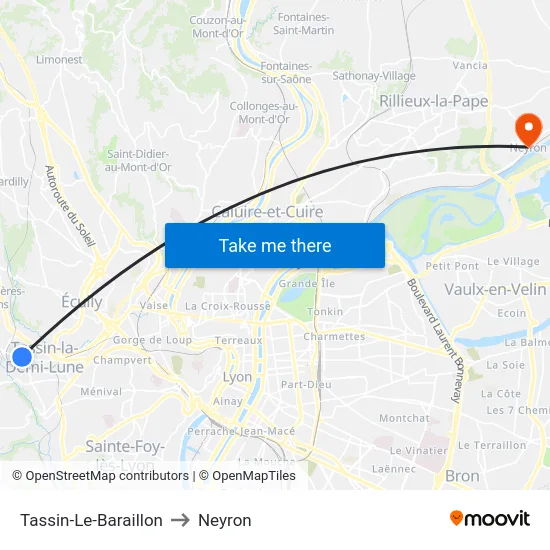 Tassin-Le-Baraillon to Neyron map