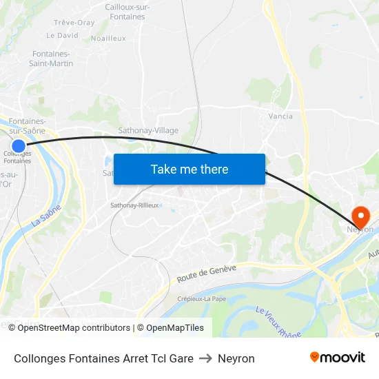 Collonges Fontaines Arret Tcl Gare to Neyron map