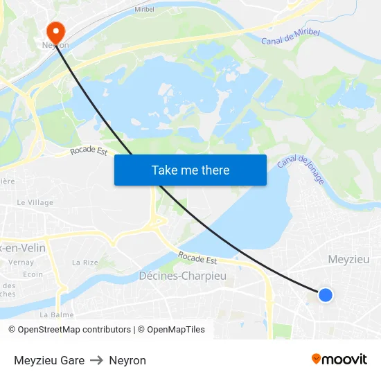 Meyzieu Gare to Neyron map